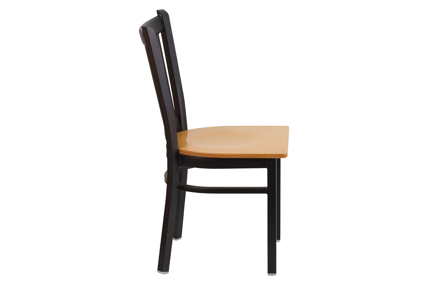 BLNK HERCULES Series Black Metal Vertical Back Restaurant Chair with Wood Seat - Natural