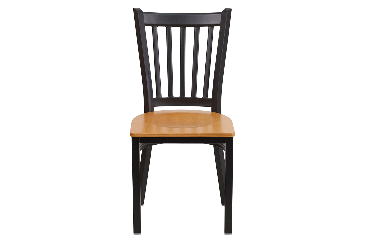 BLNK HERCULES Series Black Metal Vertical Back Restaurant Chair with Wood Seat - Natural