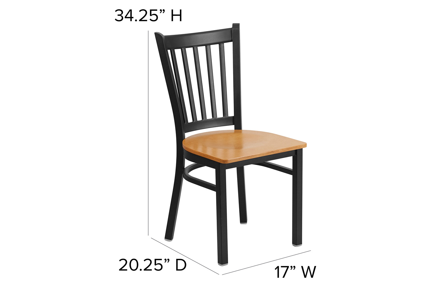 BLNK HERCULES Series Black Metal Vertical Back Restaurant Chair with Wood Seat - Natural