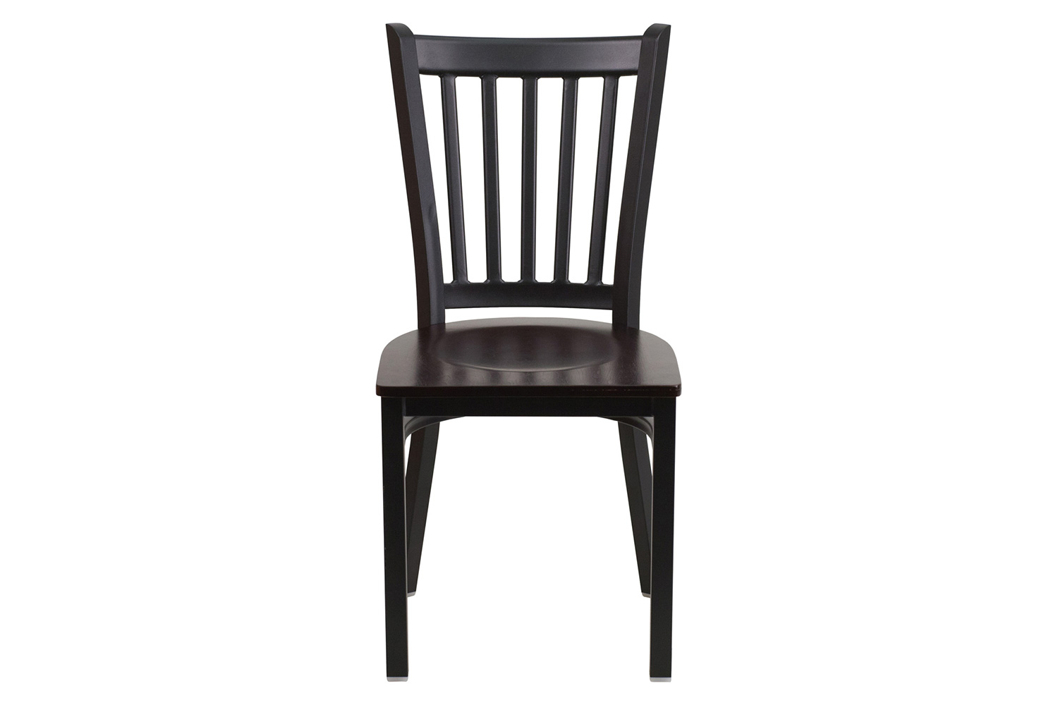 BLNK HERCULES Series Black Metal Vertical Back Restaurant Chair with Wood Seat - Walnut