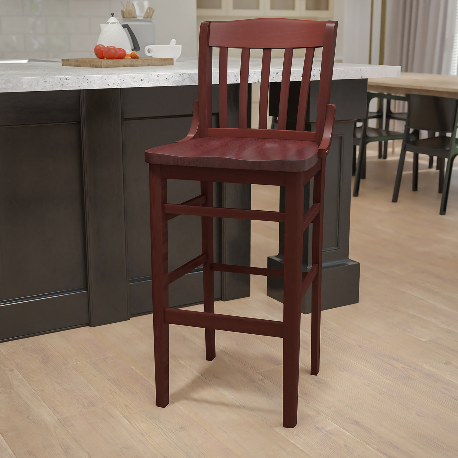 BLNK - HERCULES Series Wood School House Back Restaurant Bar Stool