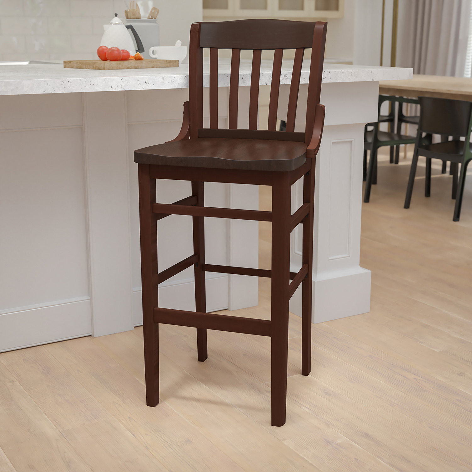 BLNK - HERCULES Series Wood School House Back Restaurant Bar Stool
