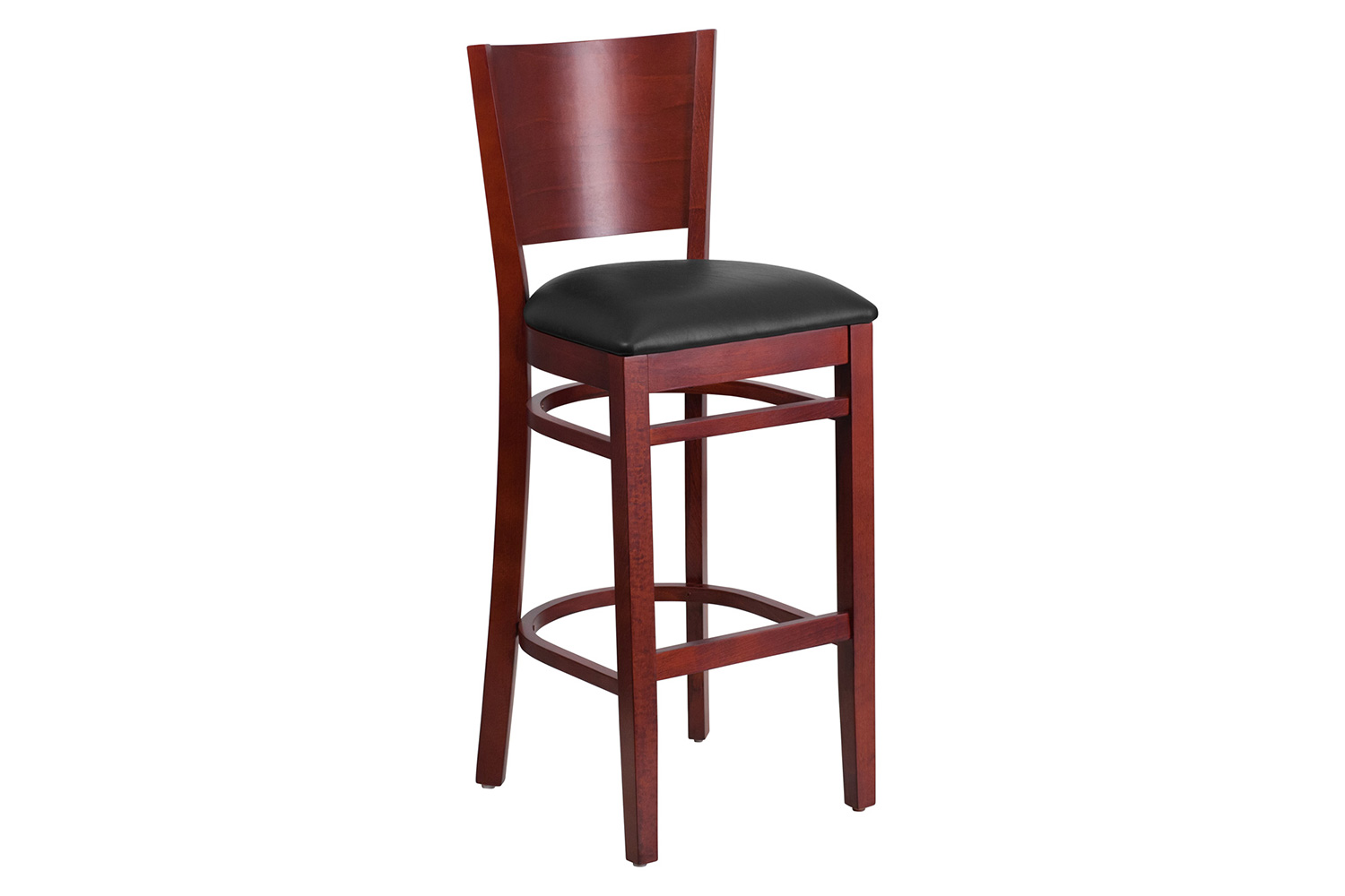 BLNK - Lacey Series Mahogany Wood Solid Back Restaurant Bar Stool with Vinyl Seat