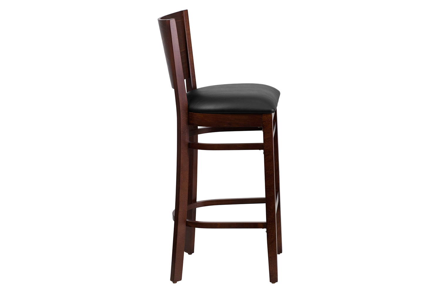 BLNK - Lacey Series Walnut Wood Solid Back Restaurant Bar Stool with Vinyl Seat