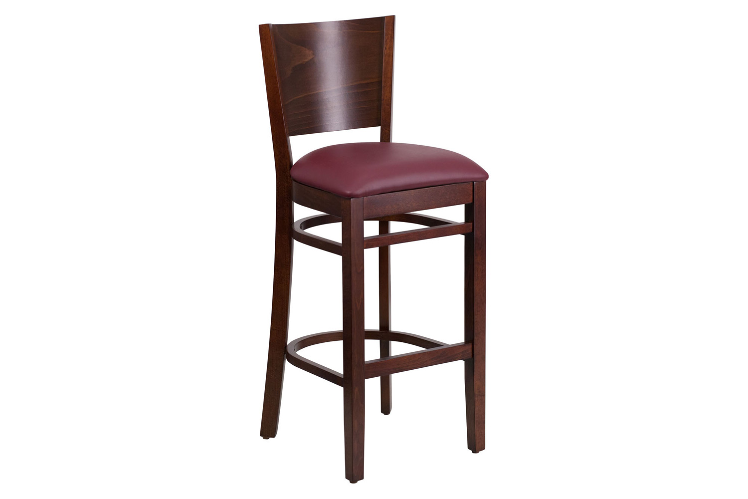 BLNK - Lacey Series Walnut Wood Solid Back Restaurant Bar Stool with Vinyl Seat