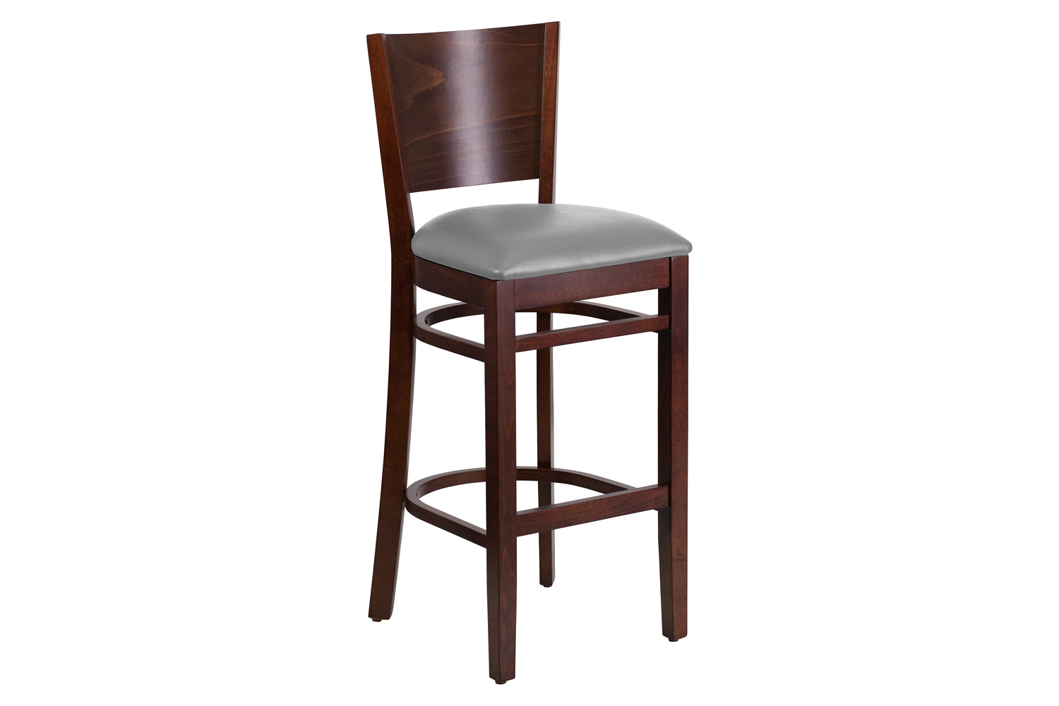 BLNK - Lacey Series Wood Solid Back Restaurant Bar Stool with Custom Upholstered Seat