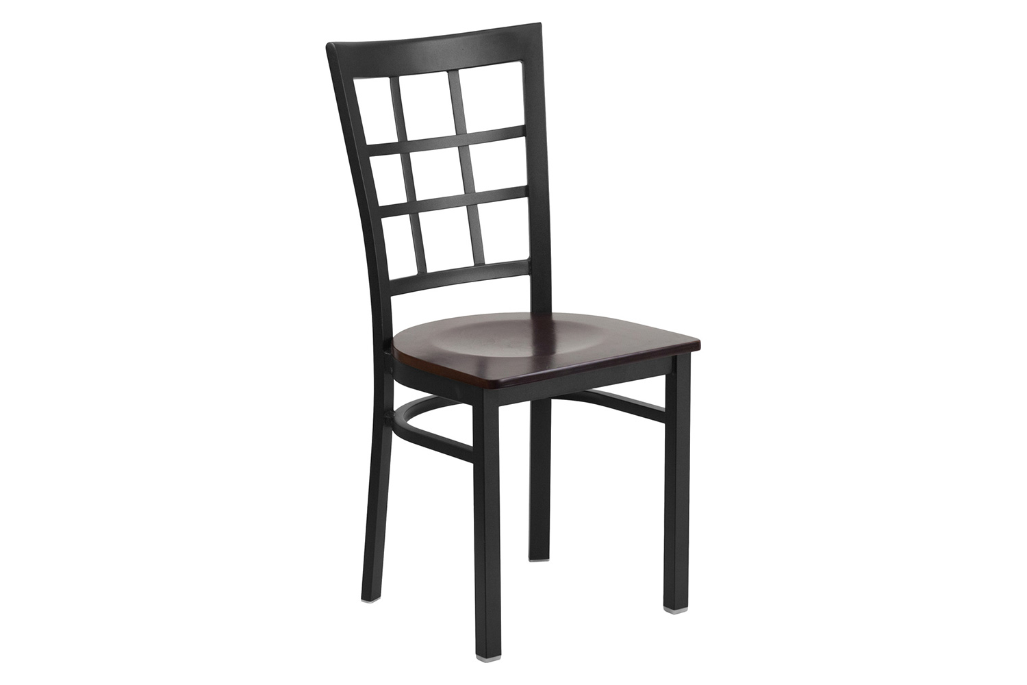 BLNK HERCULES Series Black Metal Window Back Restaurant Chair with Wood Seat - Walnut