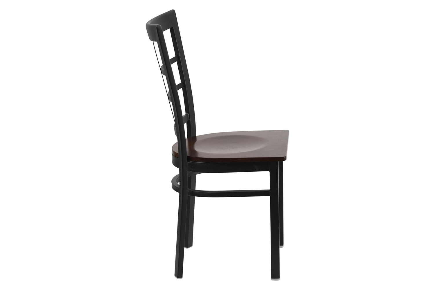 BLNK HERCULES Series Black Metal Window Back Restaurant Chair with Wood Seat - Walnut