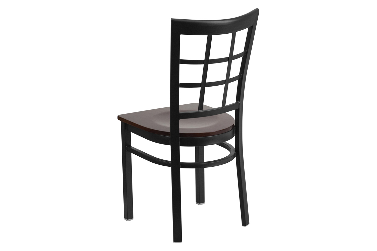 BLNK HERCULES Series Black Metal Window Back Restaurant Chair with Wood Seat - Walnut