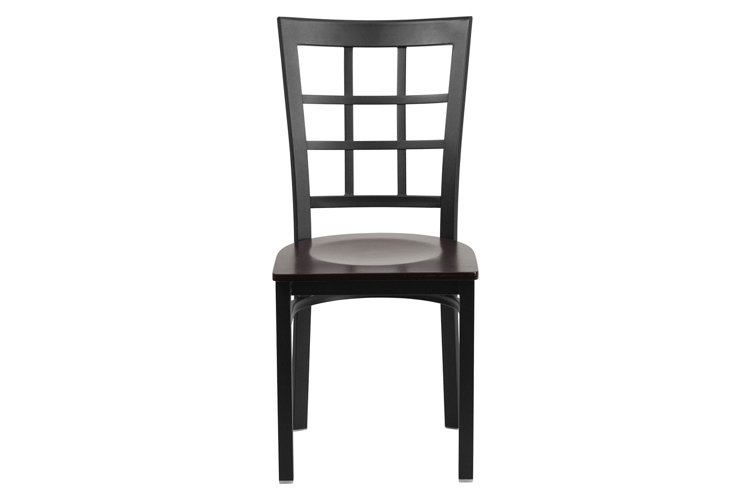 BLNK HERCULES Series Black Metal Window Back Restaurant Chair with Wood Seat - Walnut