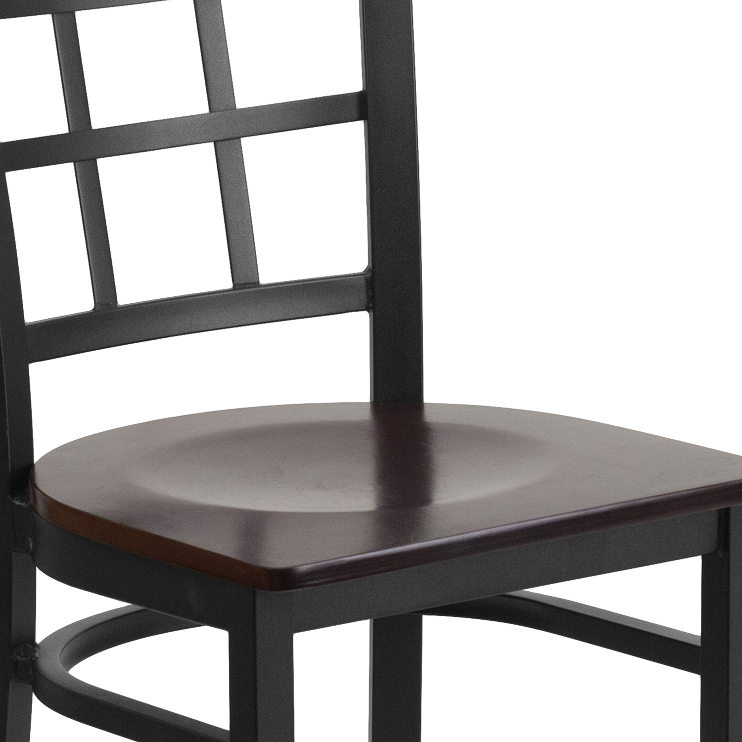 BLNK HERCULES Series Black Metal Window Back Restaurant Chair with Wood Seat - Walnut