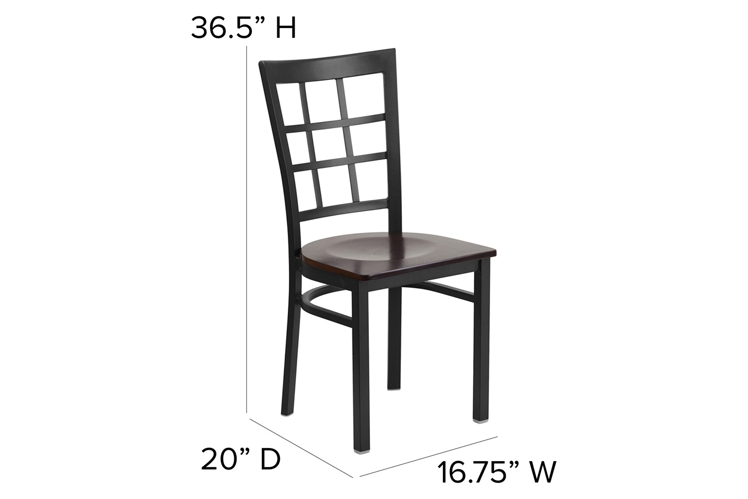 BLNK HERCULES Series Black Metal Window Back Restaurant Chair with Wood Seat - Walnut