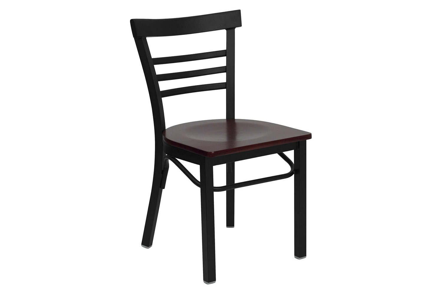 BLNK HERCULES Series Black Metal Three-Slat Ladder Back Restaurant Chair with Wood Seat - Mahogany