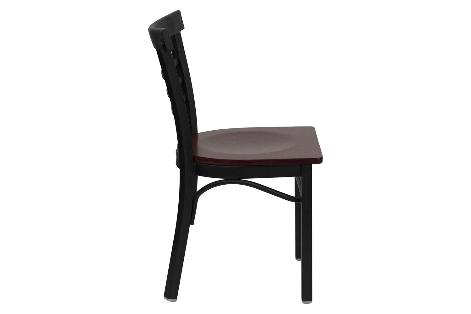 BLNK HERCULES Series Black Metal Three-Slat Ladder Back Restaurant Chair with Wood Seat - Mahogany