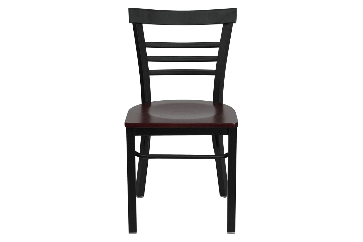 BLNK HERCULES Series Black Metal Three-Slat Ladder Back Restaurant Chair with Wood Seat - Mahogany