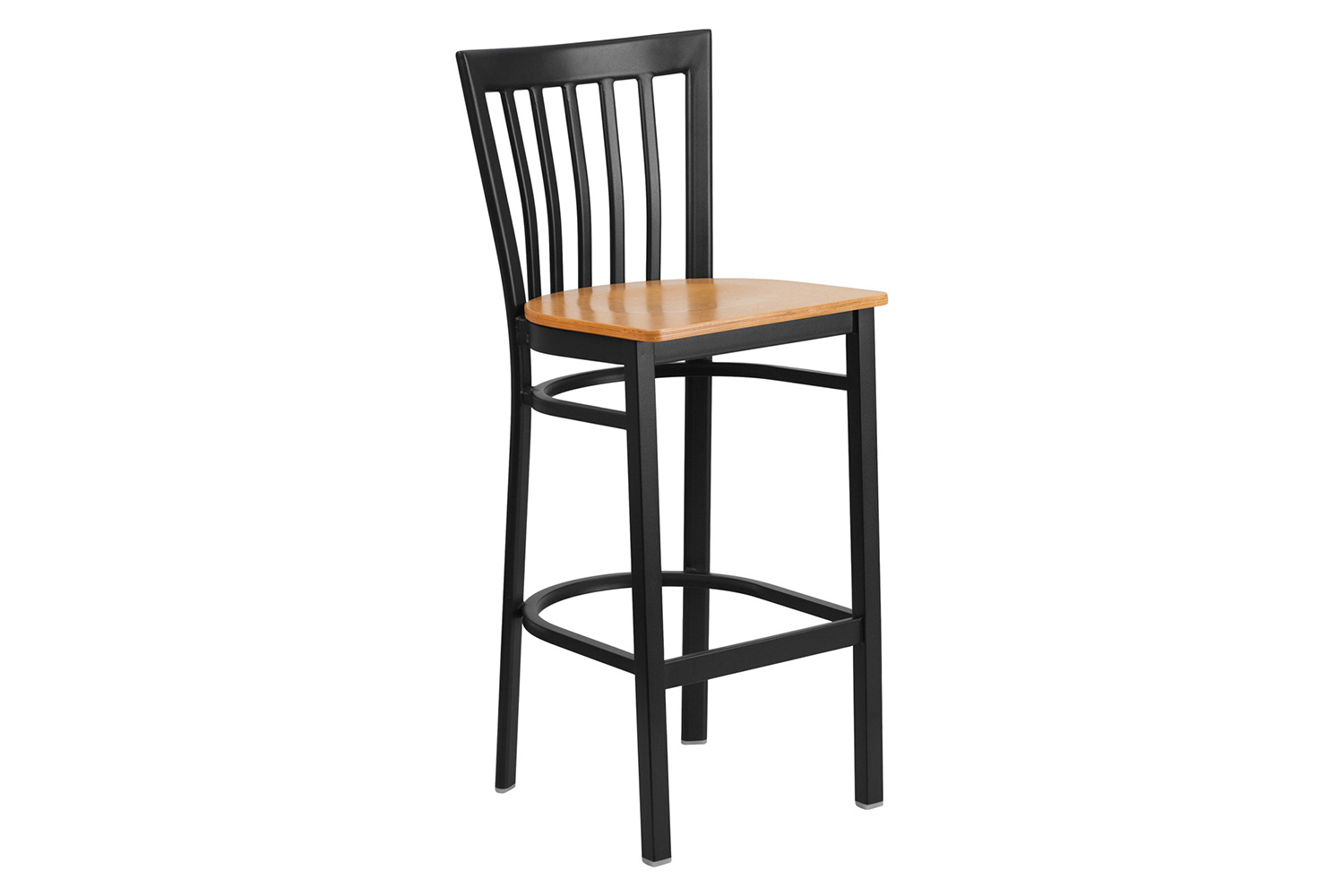 BLNK - HERCULES Series Black Metal School House Back Restaurant Bar Stool with Wood Seat