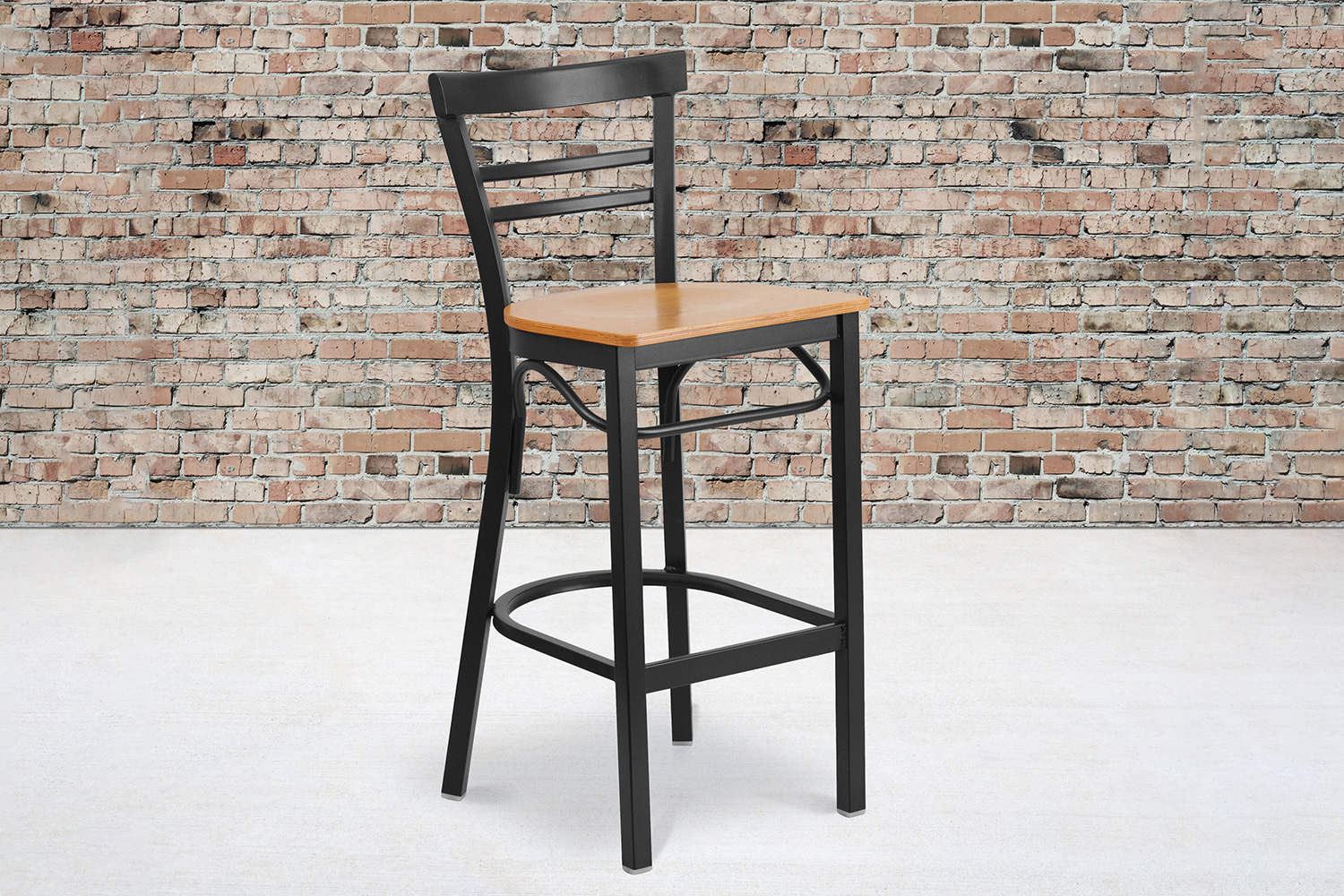 BLNK - HERCULES Series Black Metal Two-Slat Ladder Back Restaurant Bar Stool with Wood Seat