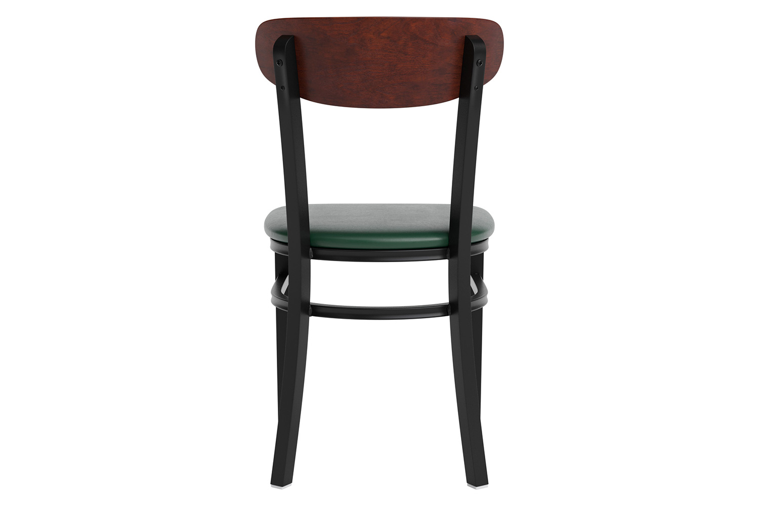 BLNK Wright Commercial Vinyl Dining Chair with Walnut Finish Wooden Boomerang Back - Green