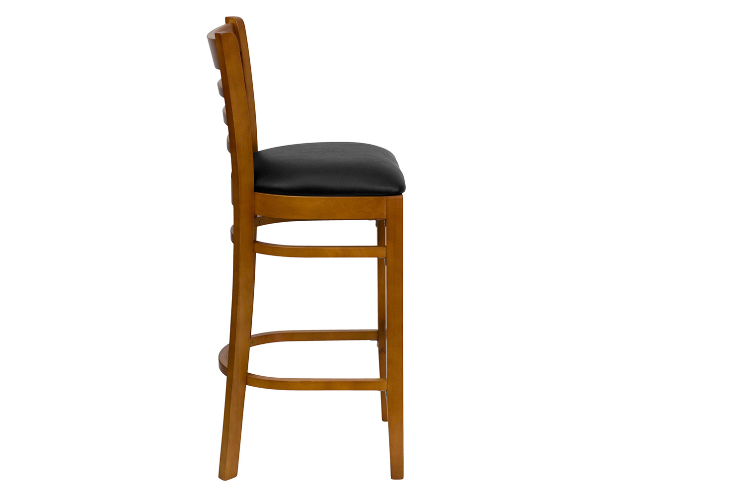 BLNK HERCULES Series Cherry Wood Ladder Back Restaurant Bar Stool with Vinyl Seat - Black