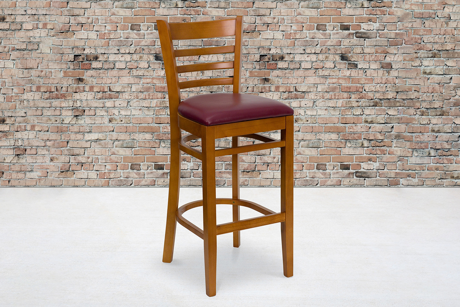 BLNK - HERCULES Series Cherry Wood Ladder Back Restaurant Bar Stool with Vinyl Seat