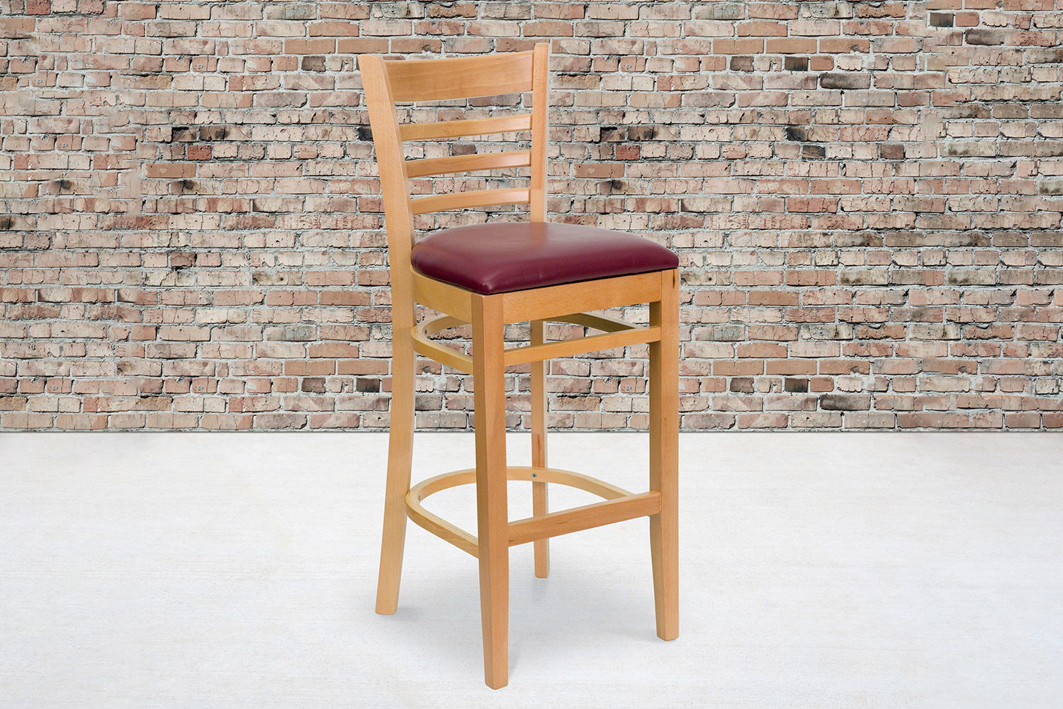BLNK - HERCULES Series Natural Wood Ladder Back Restaurant Bar Stool with Vinyl Seat