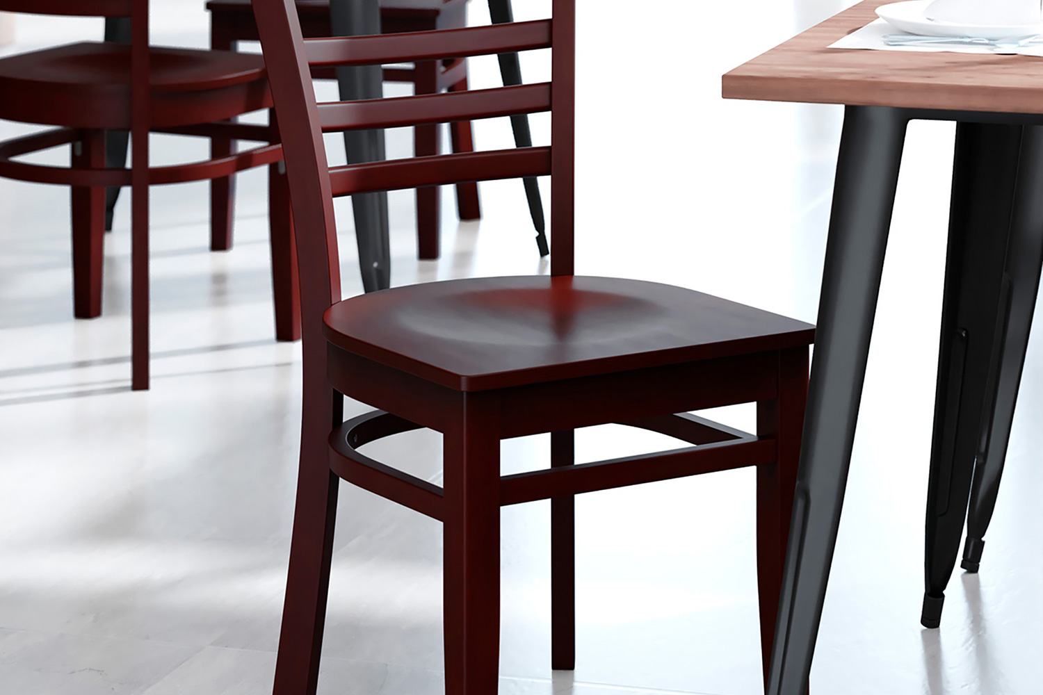 BLNK HERCULES Series Wood Ladder Back Restaurant Chair - Mahogany