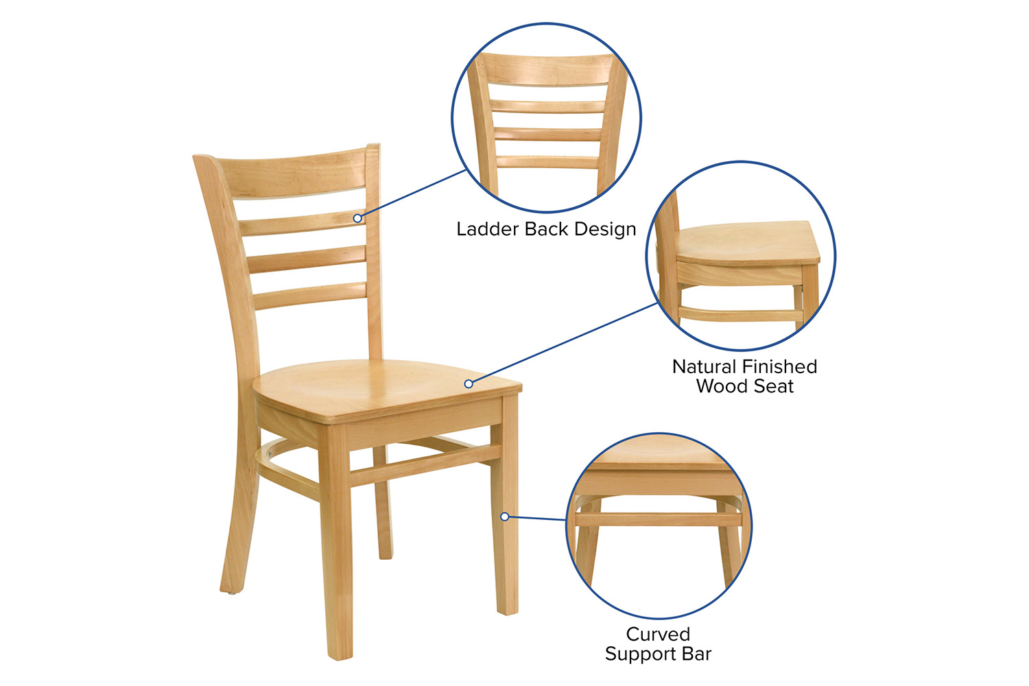 BLNK HERCULES Series Wood Ladder Back Restaurant Chair - Natural