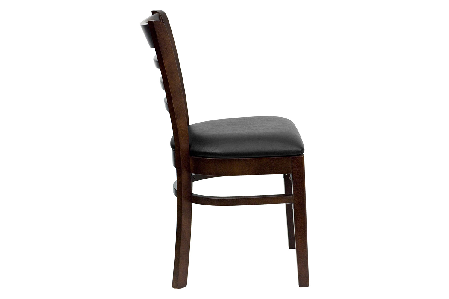 BLNK HERCULES Series Walnut Wood Ladder Back Restaurant Chair with Vinyl Seat - Black