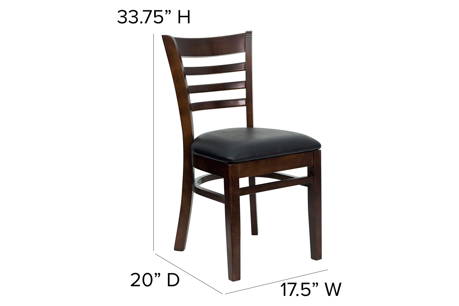 BLNK HERCULES Series Walnut Wood Ladder Back Restaurant Chair with Vinyl Seat - Black