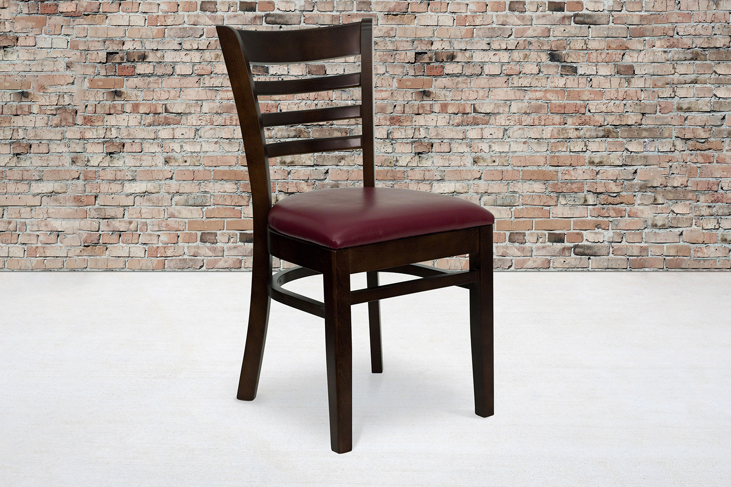 BLNK - HERCULES Series Walnut Wood Ladder Back Restaurant Chair with Vinyl Seat