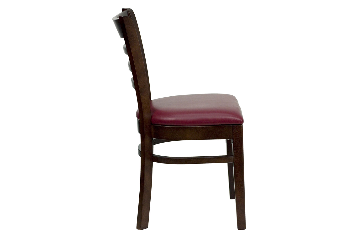 BLNK HERCULES Series Walnut Wood Ladder Back Restaurant Chair with Vinyl Seat - Burgundy