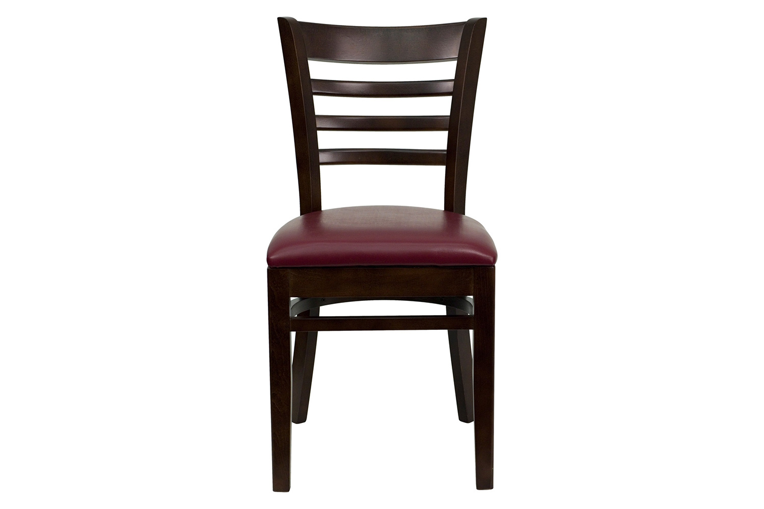 BLNK HERCULES Series Walnut Wood Ladder Back Restaurant Chair with Vinyl Seat - Burgundy