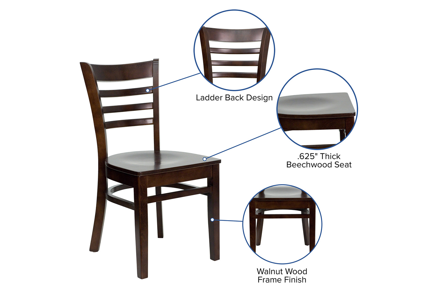BLNK HERCULES Series Wood Ladder Back Restaurant Chair - Walnut