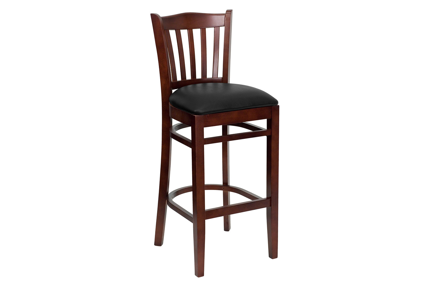 BLNK - HERCULES Series Mahogany Wood Vertical Slat Back Restaurant Bar Stool with Vinyl Seat