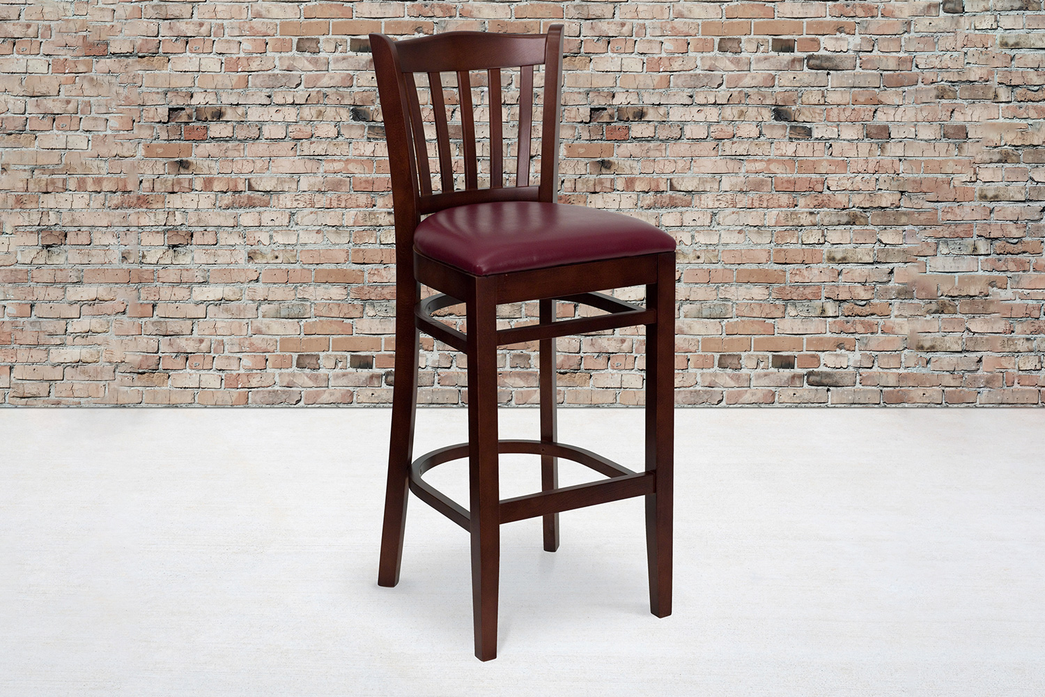 BLNK - HERCULES Series Mahogany Wood Vertical Slat Back Restaurant Bar Stool with Vinyl Seat