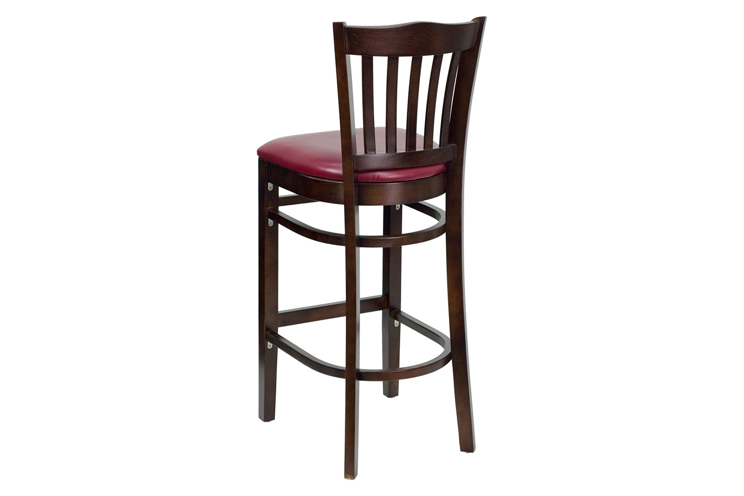 BLNK HERCULES Series Walnut Wood Vertical Slat Back Restaurant Bar Stool with Vinyl Seat - Burgundy