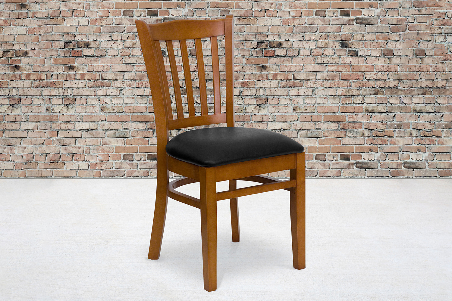 BLNK - HERCULES Series Cherry Wood Vertical Slat Back Restaurant Chair with Vinyl Seat