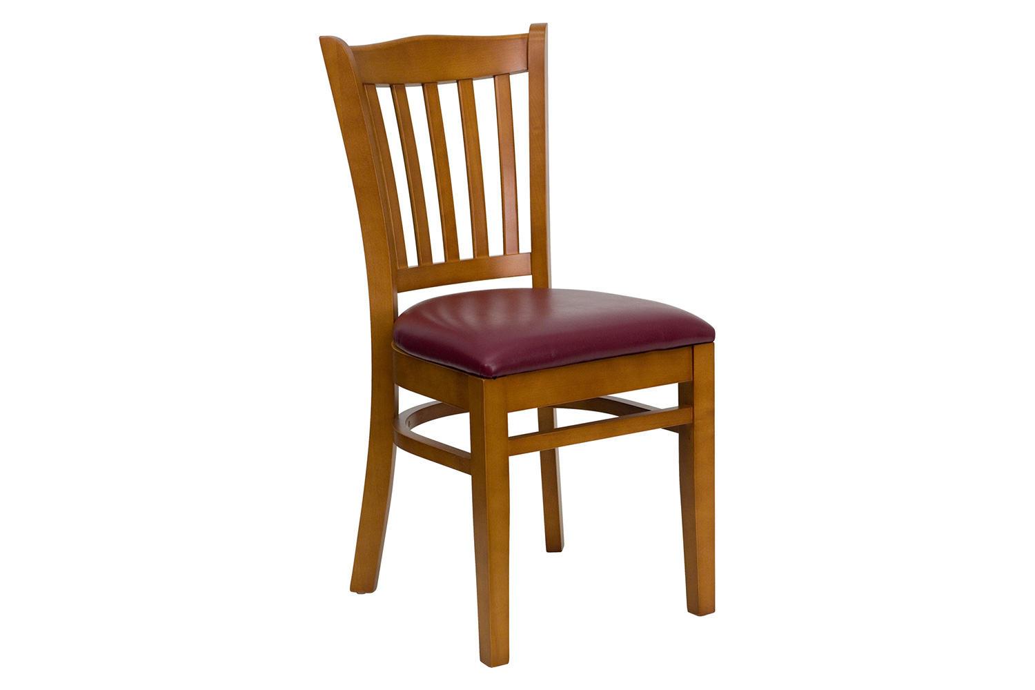 BLNK - HERCULES Series Cherry Wood Vertical Slat Back Restaurant Chair with Vinyl Seat