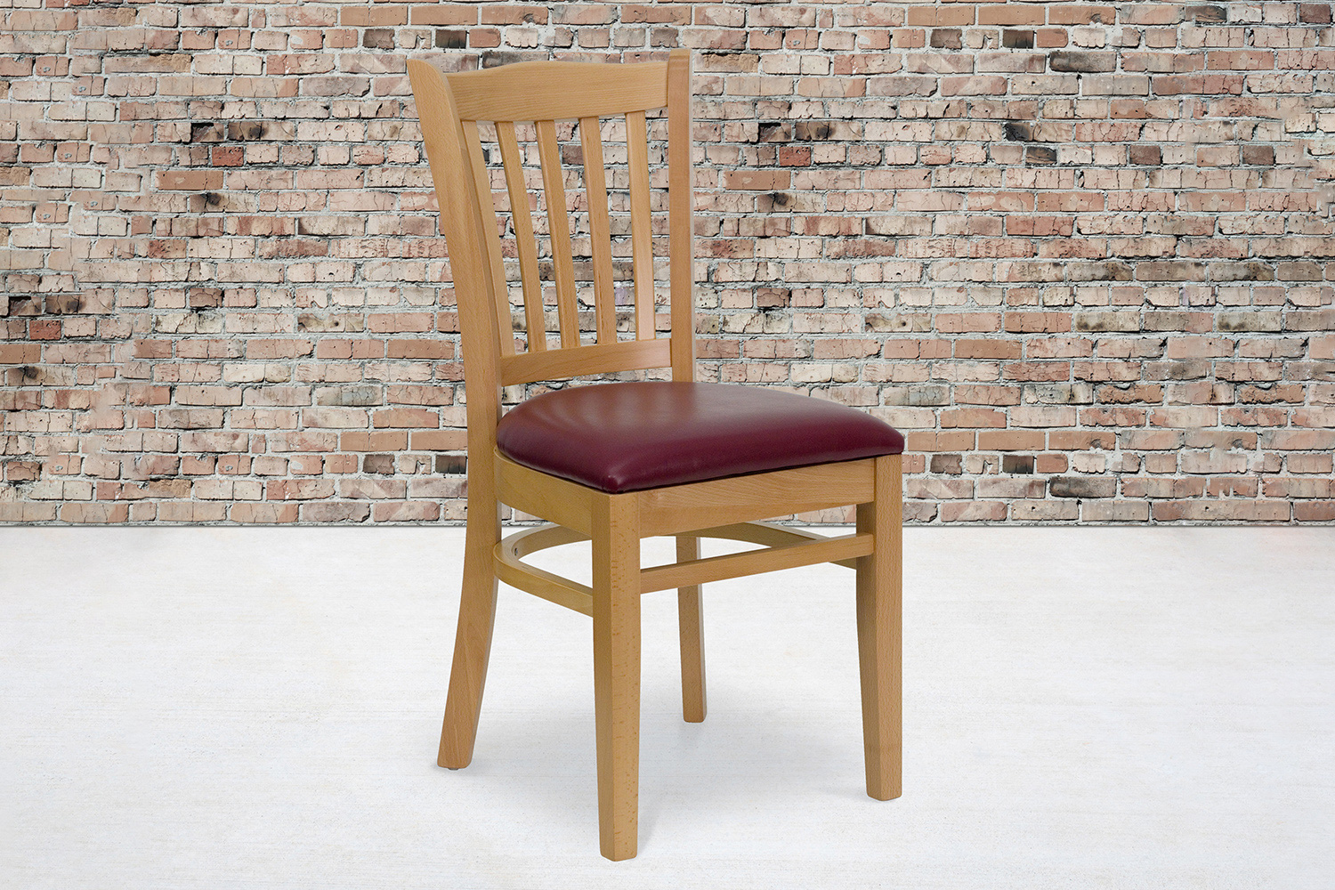 BLNK - HERCULES Series Natural Wood Vertical Slat Back Restaurant Chair with Vinyl Seat
