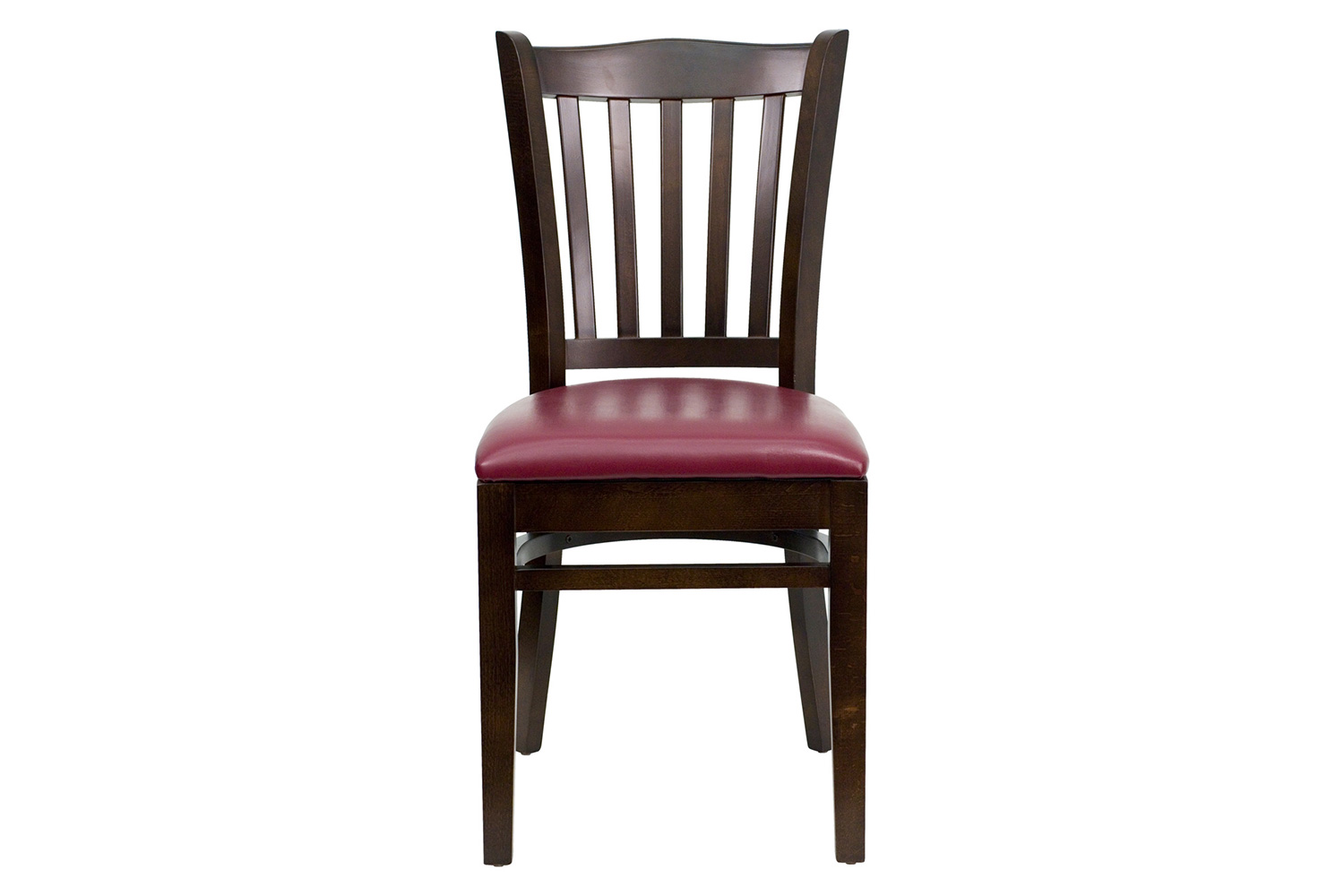 BLNK HERCULES Series Walnut Wood Vertical Slat Back Restaurant Chair with Vinyl Seat - Burgundy