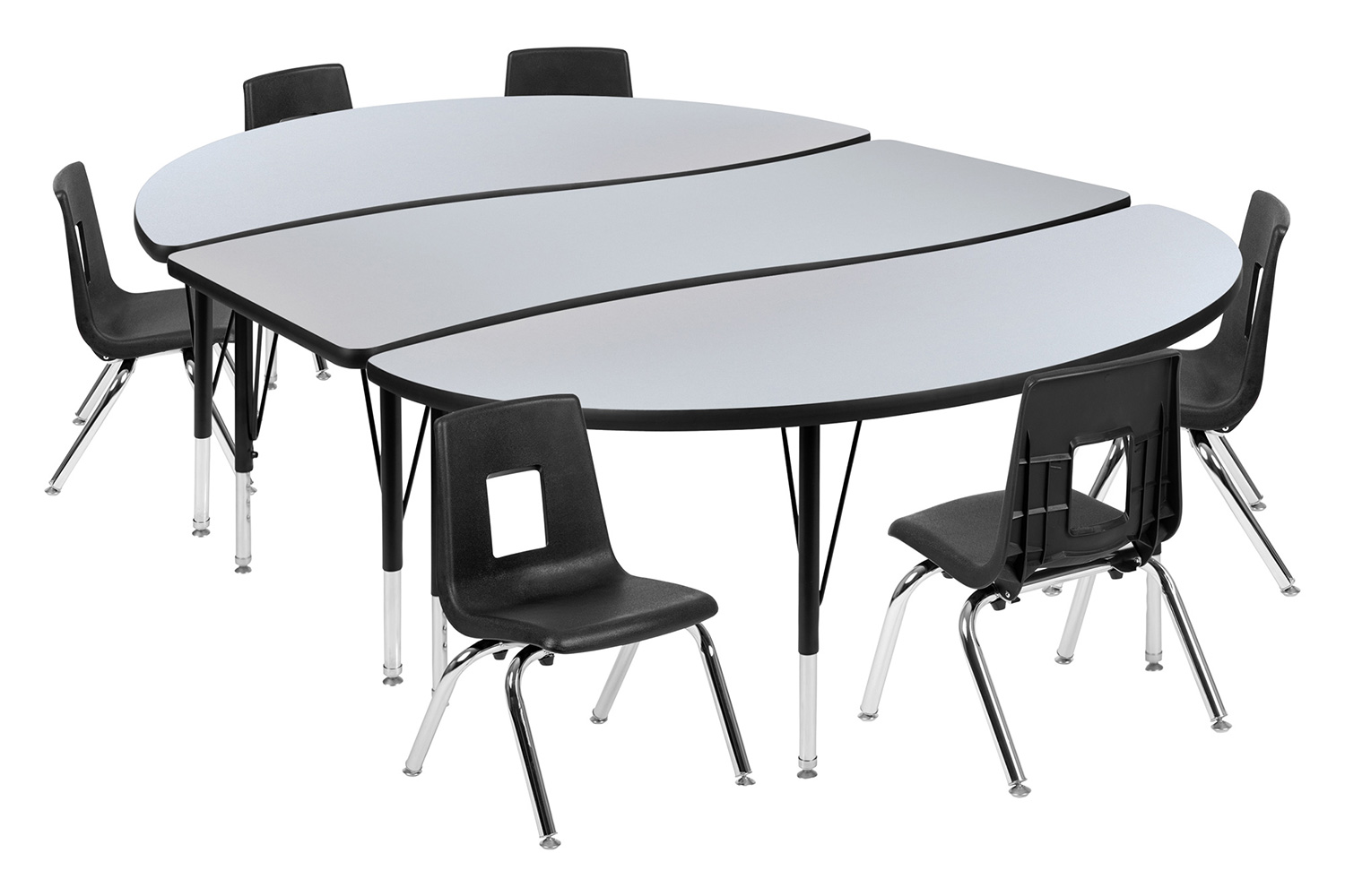 BLNK Emmy Oval Thermal Laminate Wave Flexible Activity Table Set with Chairs - Gray, 86"L, with 12" Student Stack Chairs