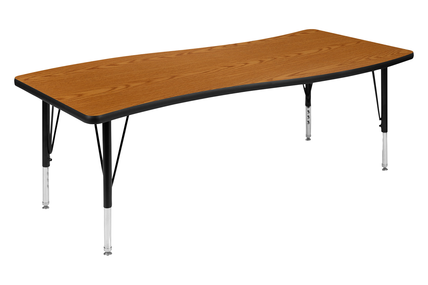 BLNK Emmy Oval Thermal Laminate Wave Flexible Activity Table Set with Chairs - Oak, 86"L, with 12" Student Stack Chairs