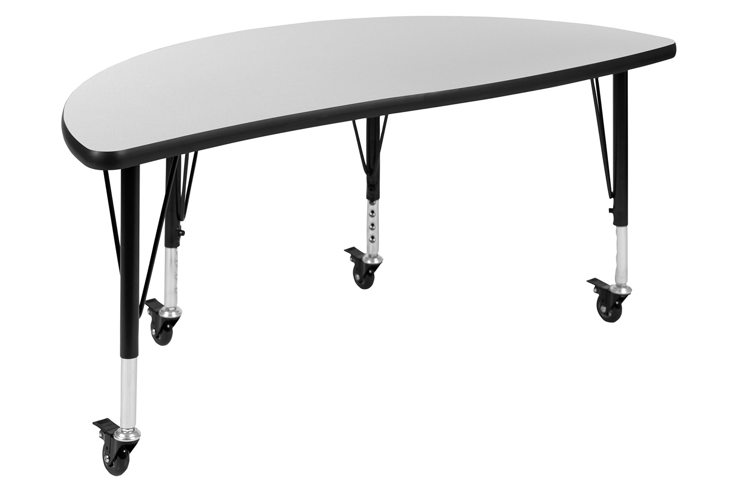 BLNK Emmy Mobile Circle Thermal Laminate Wave Flexible Activity Table Set - Gray, 47.5"D, with 12" Student Stack Chairs