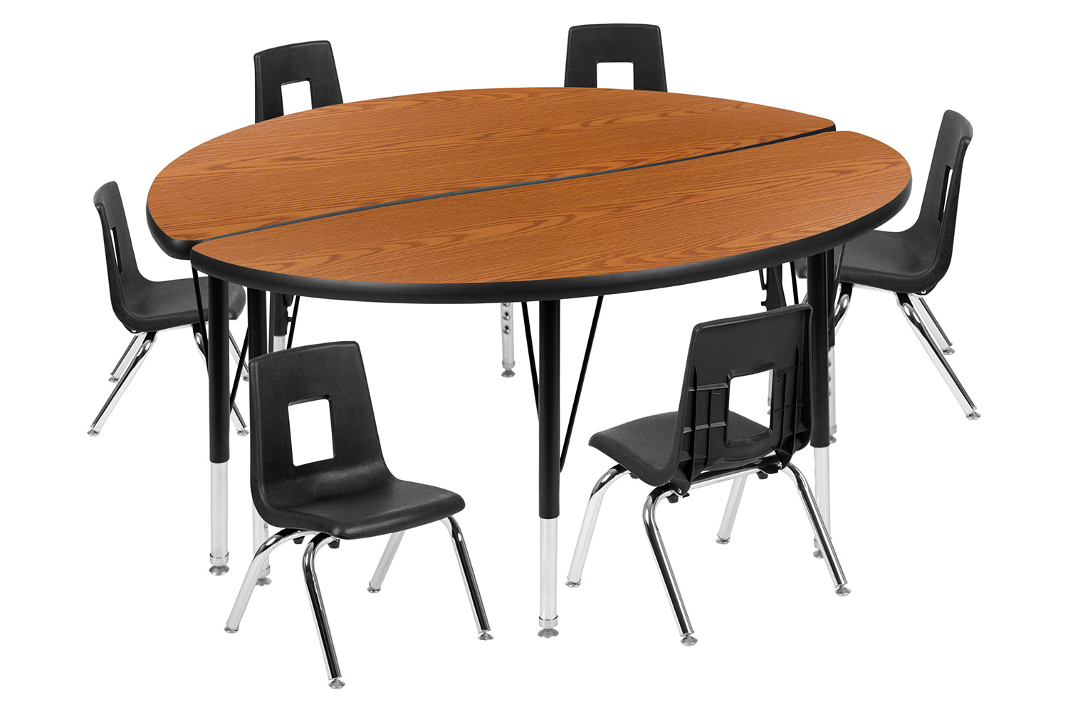 BLNK Emmy Circle Thermal Laminate Wave Flexible Activity Table Set - Oak, 47.5"D, with 12" Student Stack Chairs