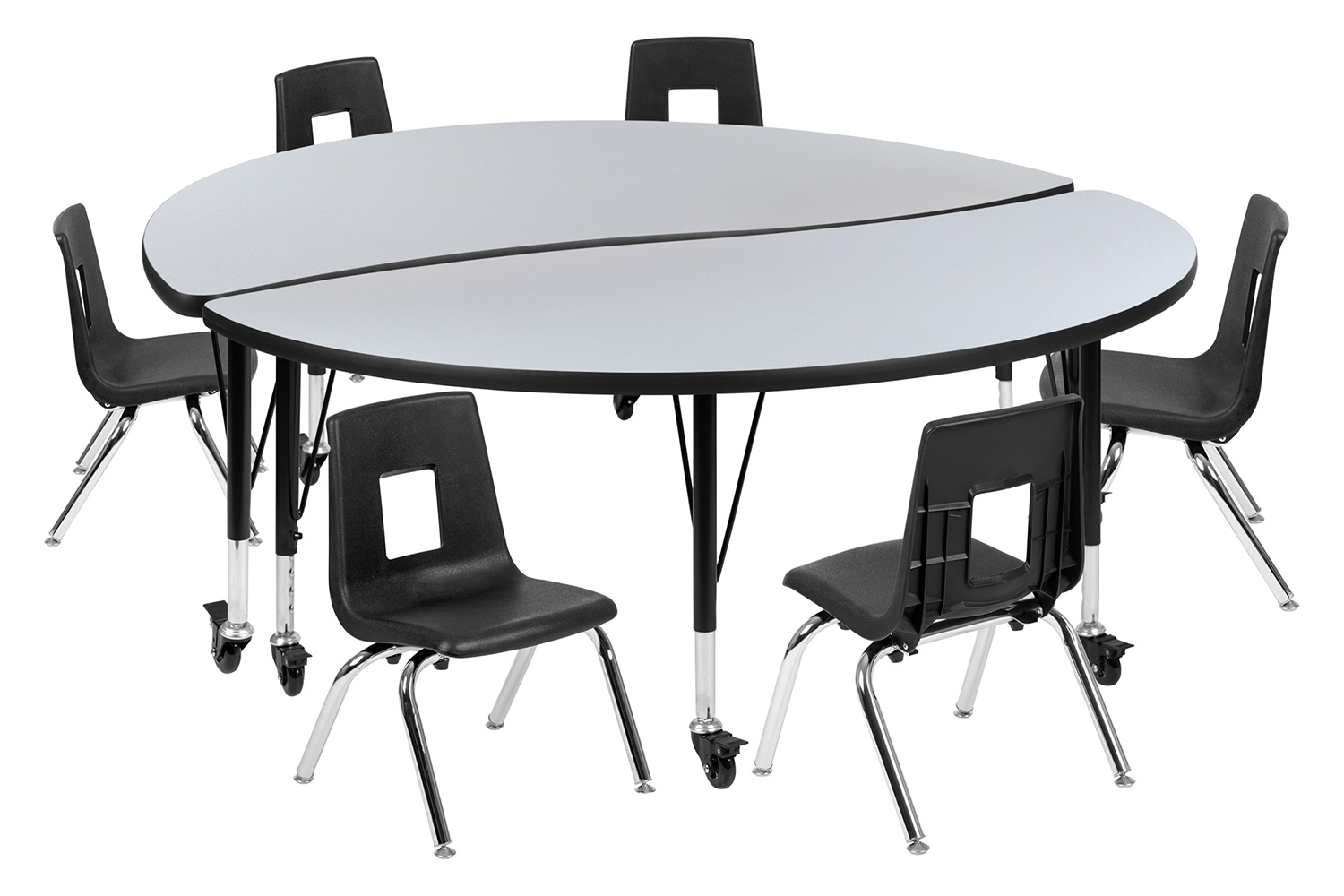 BLNK Emmy Mobile Circle Thermal Laminate Wave Flexible Activity Table Set - Gray, 60"D, with 12" Student Stack Chairs
