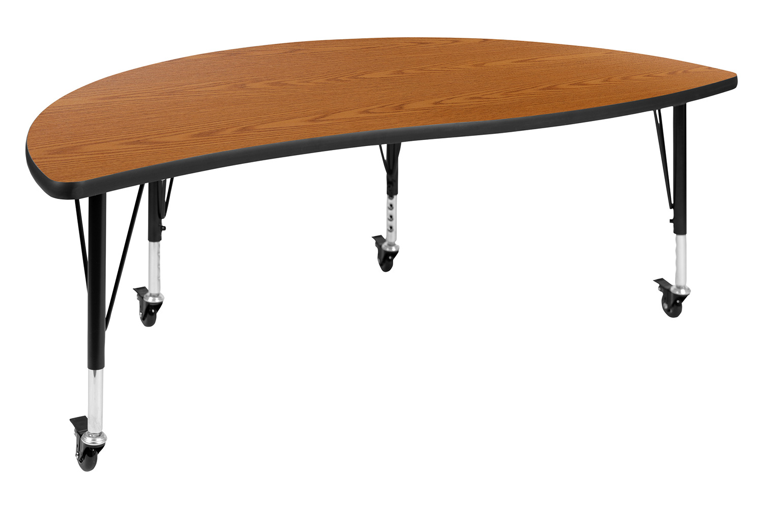 BLNK Emmy Mobile Circle Thermal Laminate Wave Flexible Activity Table Set - Oak, 60"D, with 12" Student Stack Chairs