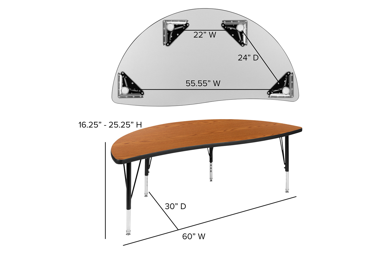 BLNK Emmy Circle Thermal Laminate Wave Flexible Activity Table Set - Oak, 60"D, with 12" Student Stack Chairs