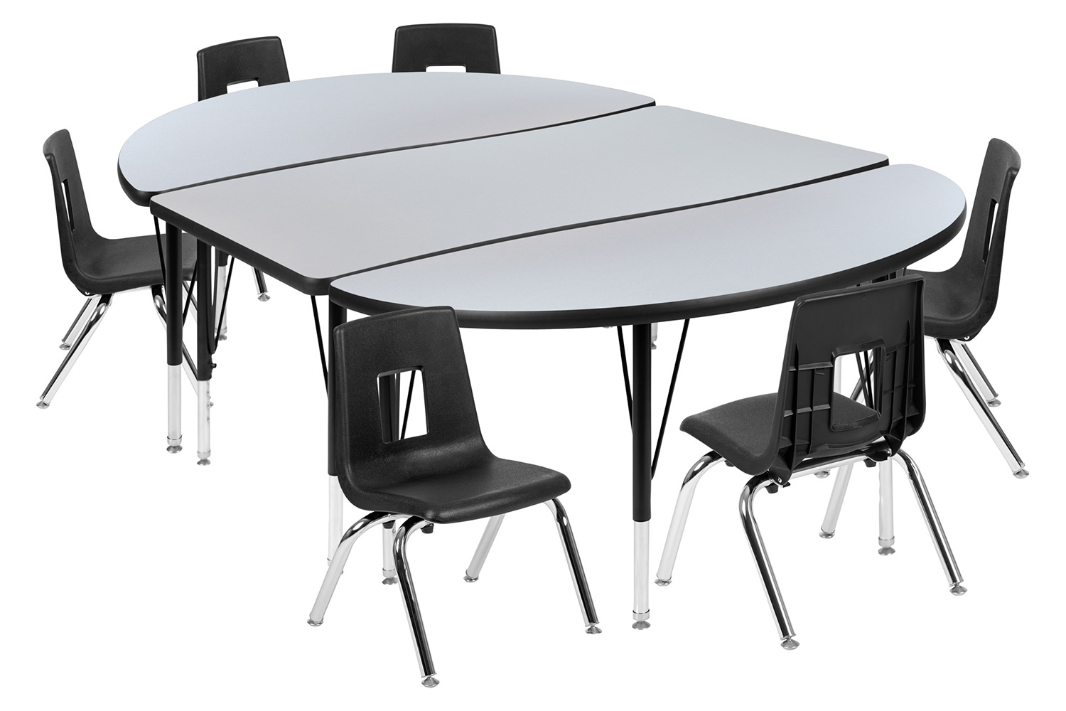 BLNK Emmy Oval Thermal Laminate Wave Flexible Activity Table Set with Chairs - Gray, 76"L, with 14" Student Stack Chairs