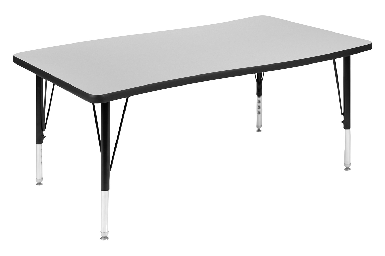 BLNK Emmy Oval Thermal Laminate Wave Flexible Activity Table Set with Chairs - Gray, 76"L, with 14" Student Stack Chairs