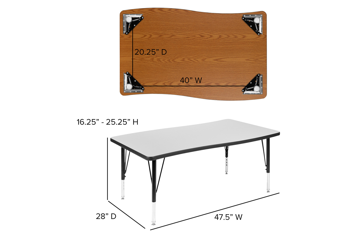 BLNK Emmy Oval Thermal Laminate Wave Flexible Activity Table Set with Chairs - Gray, 76"L, with 14" Student Stack Chairs